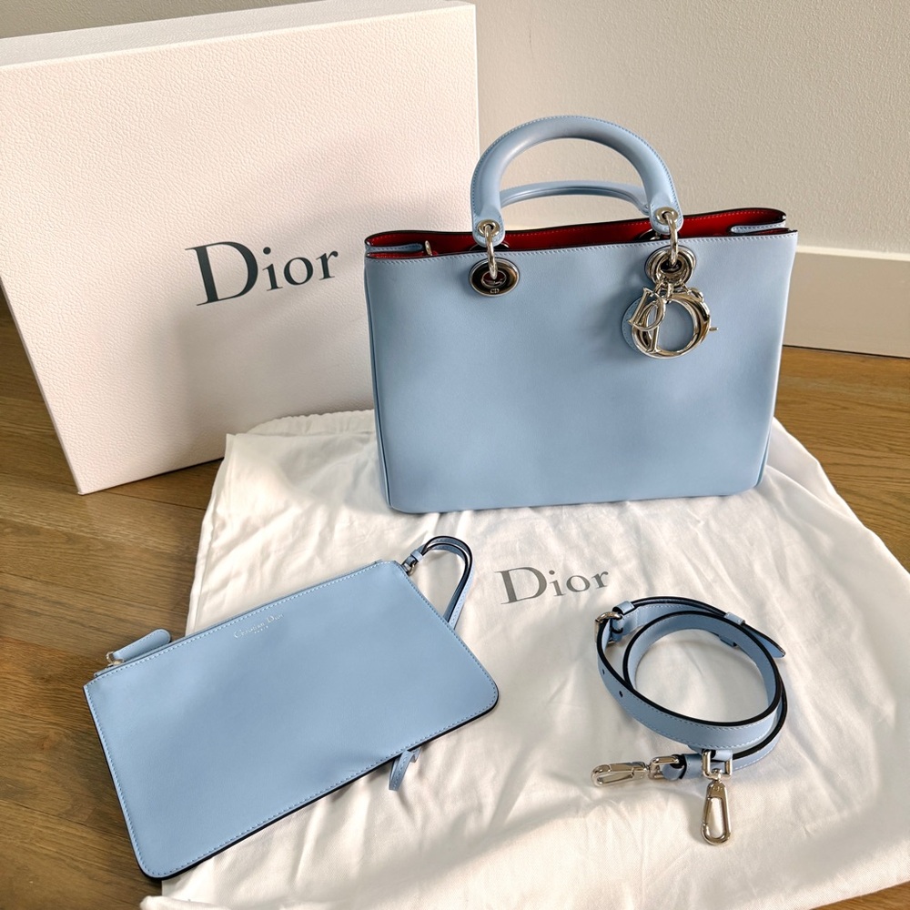 Christian Dior Medium Diorissimo Bag in Light Blue Calfskin